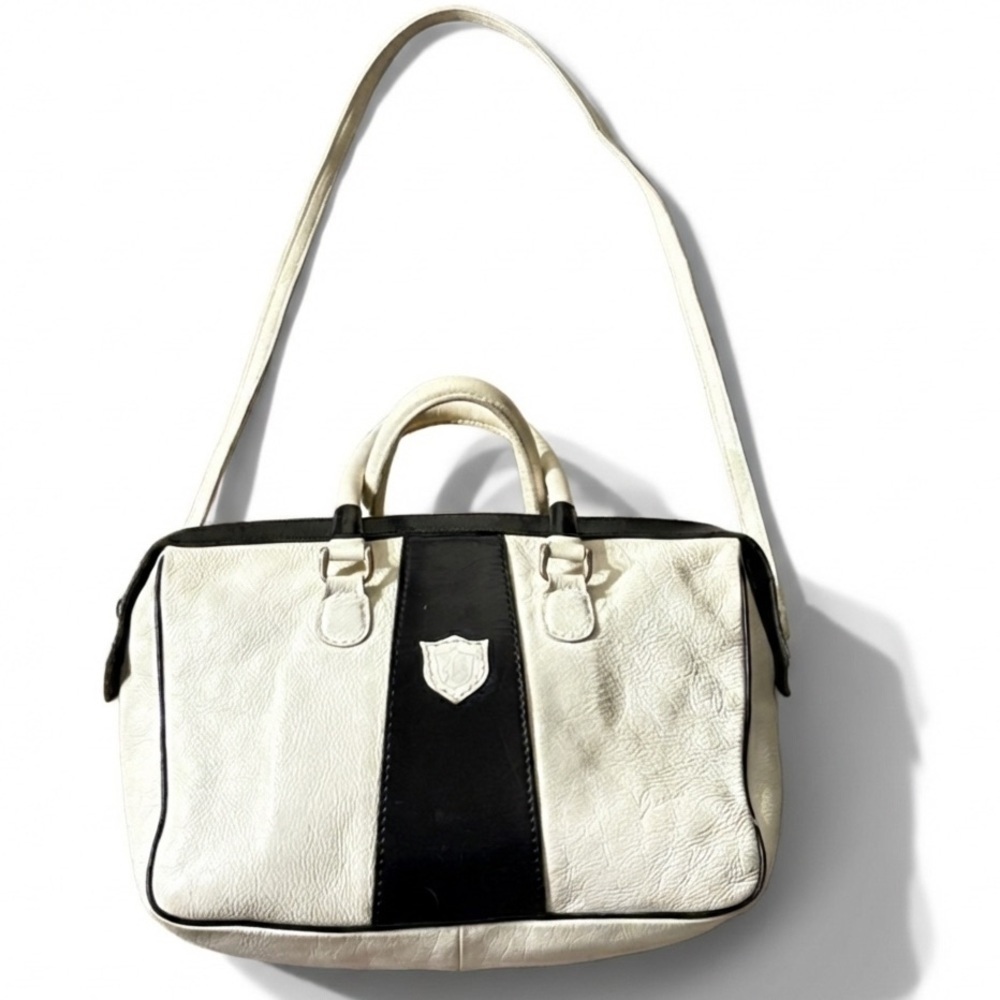Black and White Leather Satchel Shoulder Bag